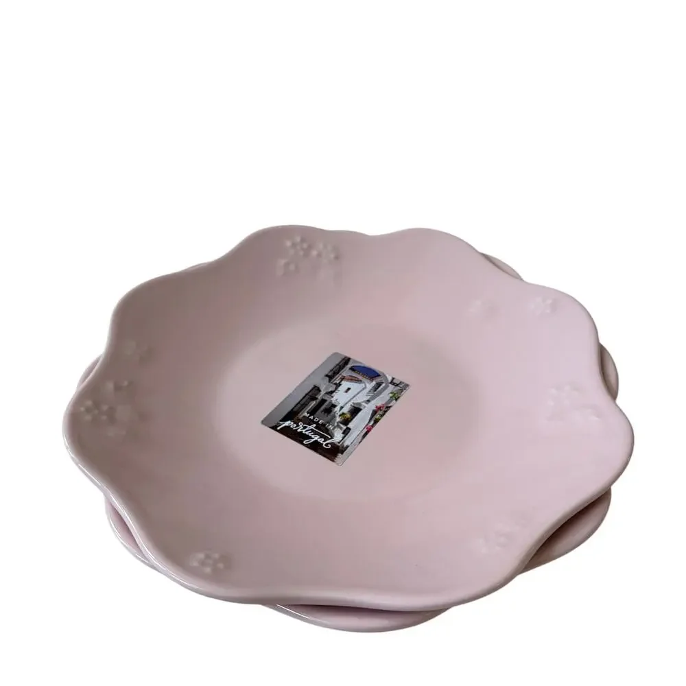 Matceramica  Portugal Pink Ceramic Plates 8in Floral Embossed Set of 2 NEW